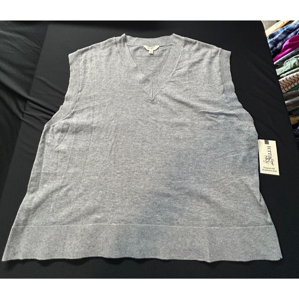 NWT Terra & Sky 3X 24W 26W Plus Gray Grey Vest Banded V Neck Layering Staple